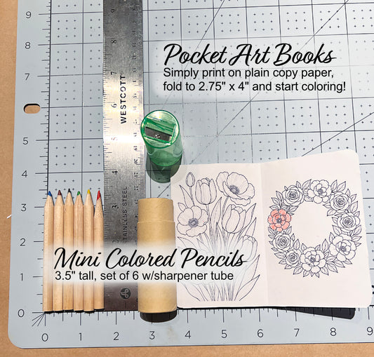 Mini Colored Pencils (6) in Tube with Built-in Sharpener